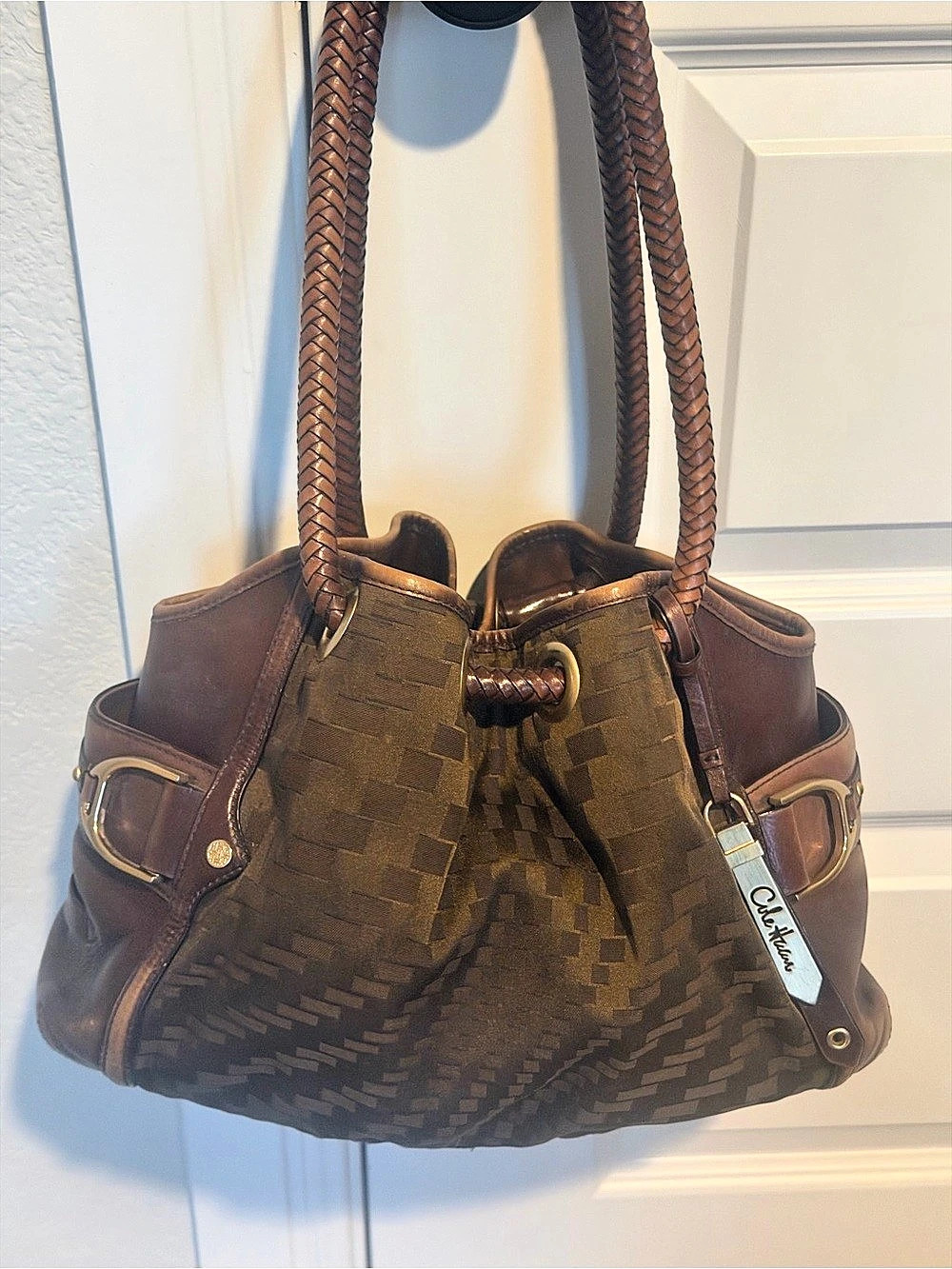 Cole Haan Brown Geometric Leather Shoulder Bag